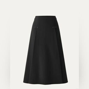 005 NWT OGL CashSoft Wool-like Frog Button A-Line Midi Skirt - Black Size M